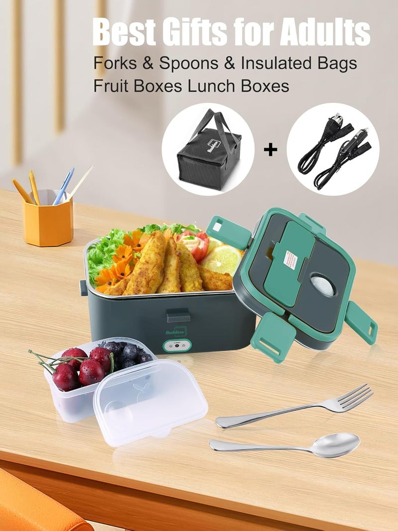 Buddew Electric Lunch Box for Adults, 80W Heated Lunch Box 1.8L Stainless Steel Portable Food Warmer,12/24/110V Lonchera Electrica Portatil for Travel & Work, Loncheras para Hombres de Trabajo - Image 4